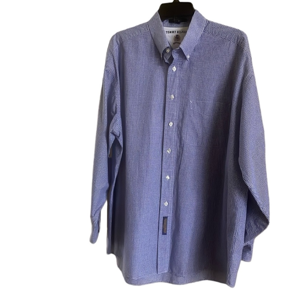 Vintage Tommy Hilfiger Button Down Shirt Neck 17 1/2 Chest 35 Blue & White Check